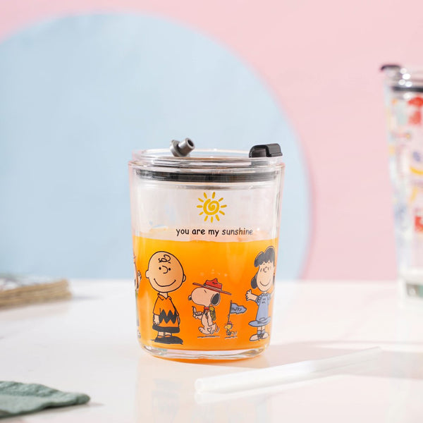Sunshine Glass Tumbler Small With Lid And Straw 350 ml