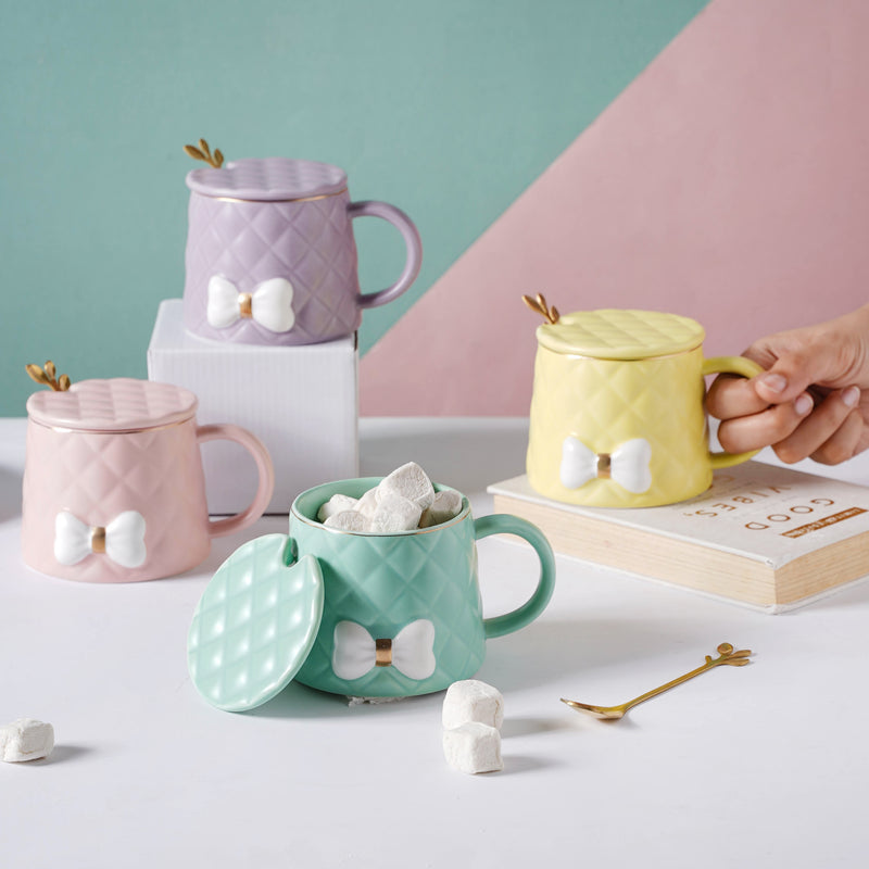 Textured Bow Cup- Mug for coffee, tea mug, cappuccino mug | Cups and Mugs for Coffee Table & Home Decor