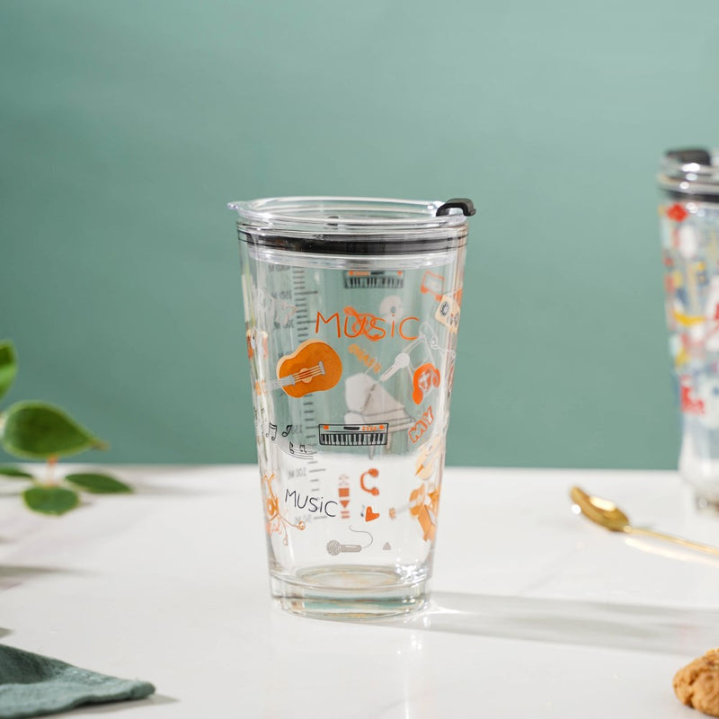 Musical Glass Tumbler With Lid 400 ml