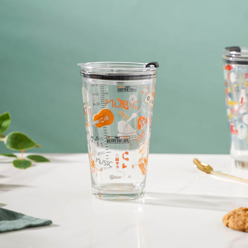 Musical Glass Tumbler With Lid 400 ml