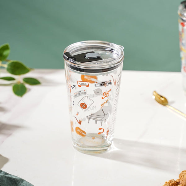 Musical Glass Tumbler With Lid 400 ml