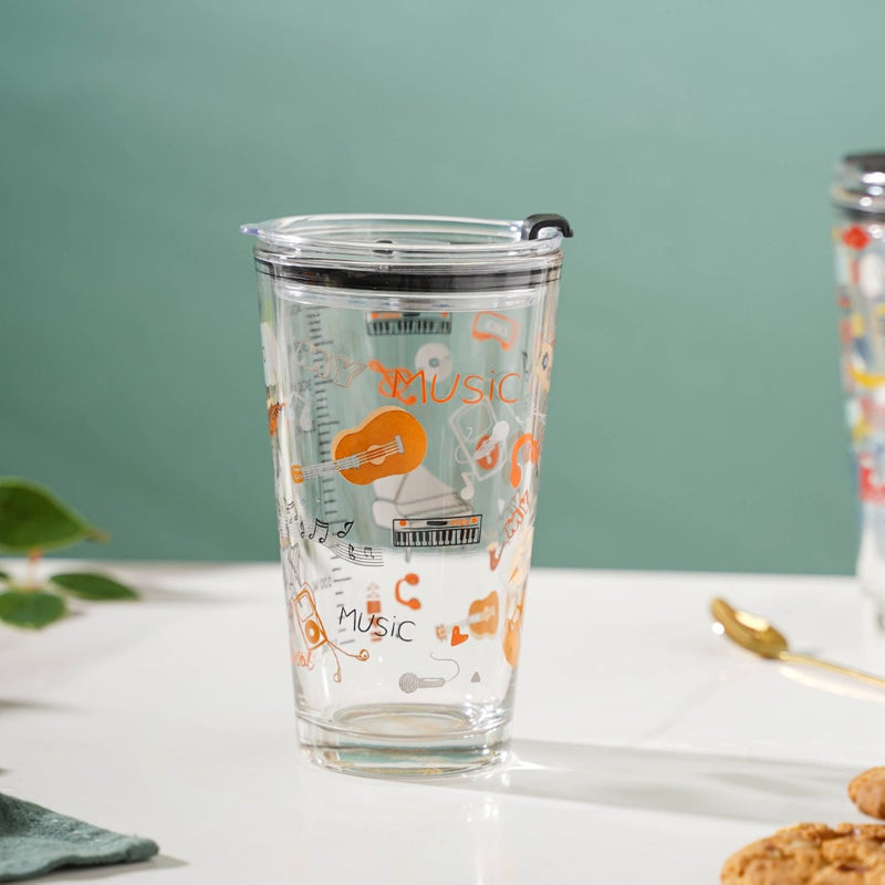 Musical Glass Tumbler With Lid 400 ml
