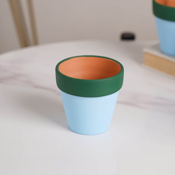 Green Rim Sky Blue Mini Pot Set Of 4 - Indoor planters and flower pots | Home decor items