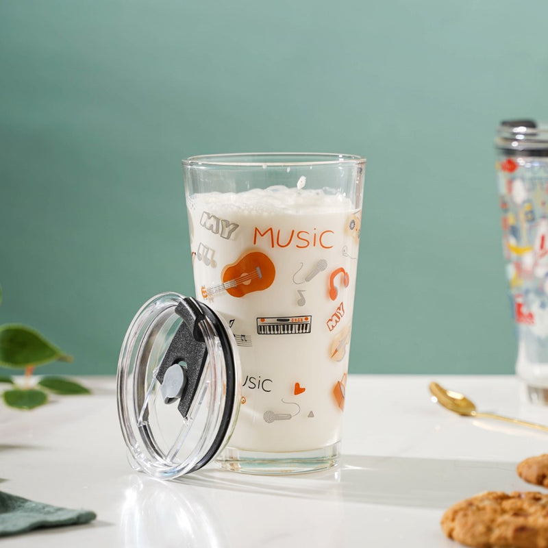 Musical Glass Tumbler With Lid 400 ml