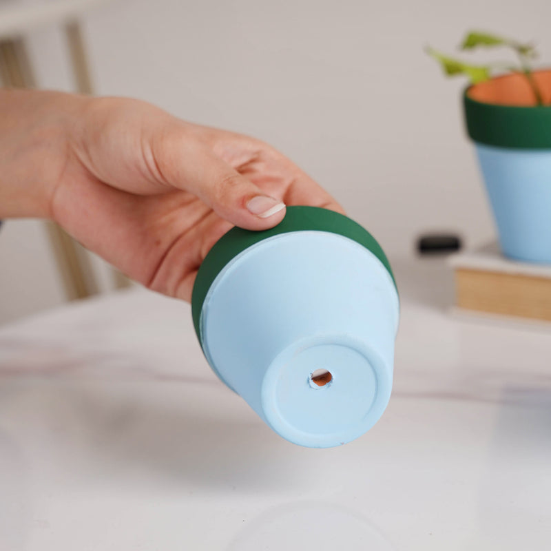 Green Rim Sky Blue Mini Pot Set Of 4 - Indoor planters and flower pots | Home decor items