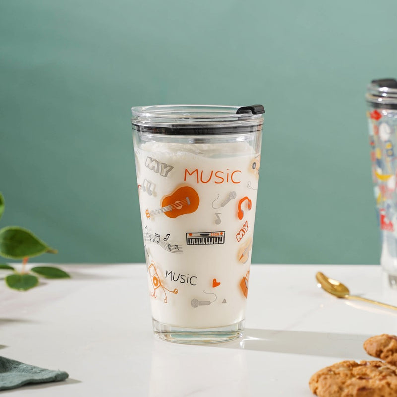 Musical Glass Tumbler With Lid 400 ml