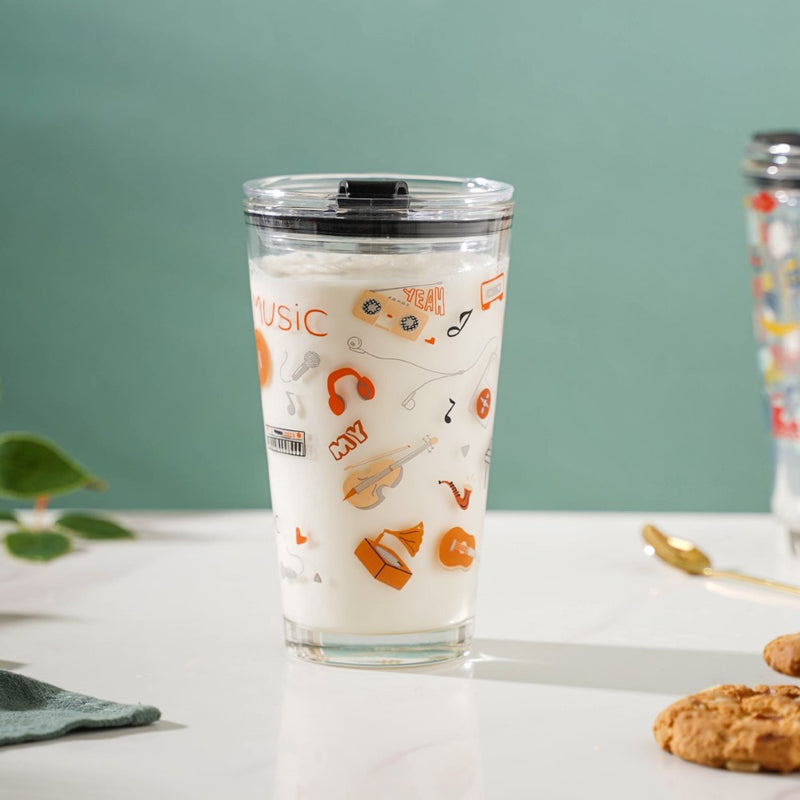 Musical Glass Tumbler With Lid 400 ml