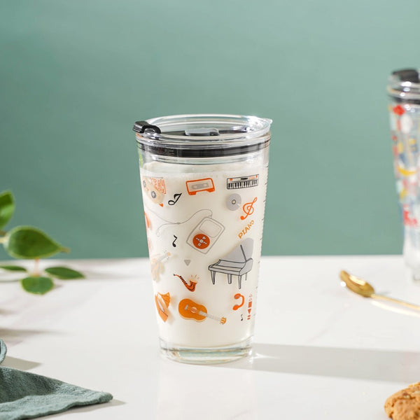 Musical Glass Tumbler With Lid 400 ml