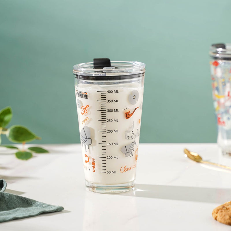 Musical Glass Tumbler With Lid 400 ml