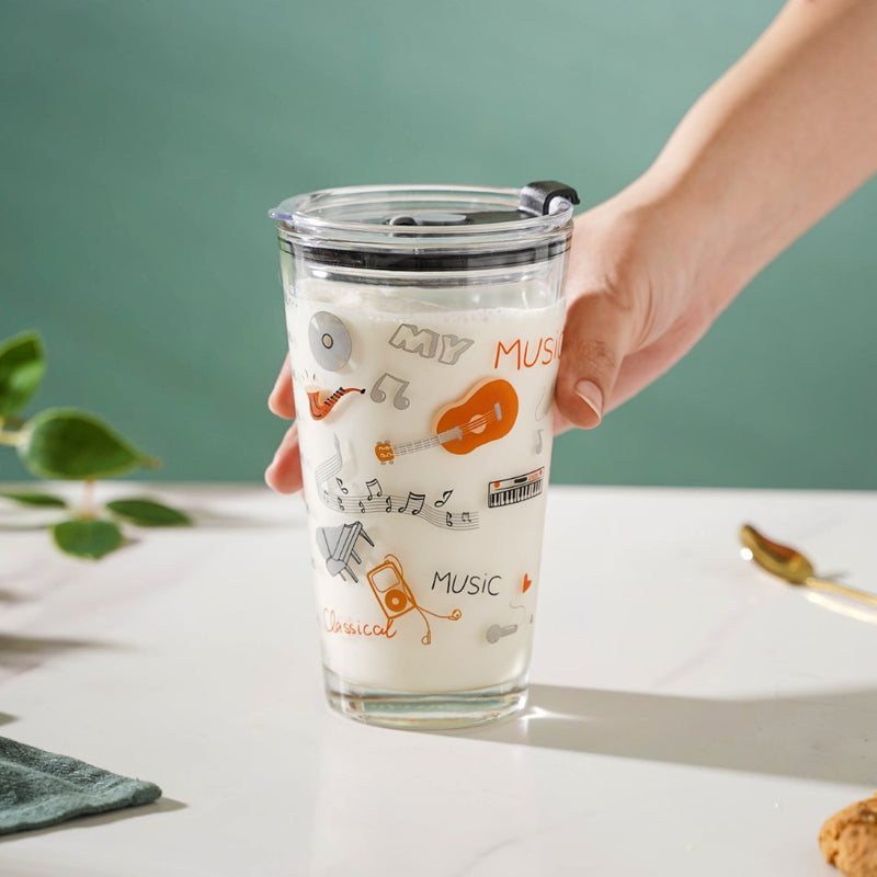 Musical Glass Tumbler With Lid 400 ml