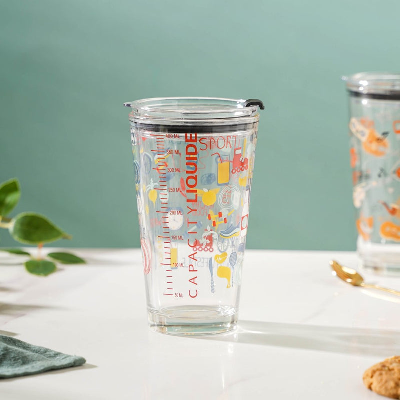 Quirky Glass Tumbler With Lid 400 ml