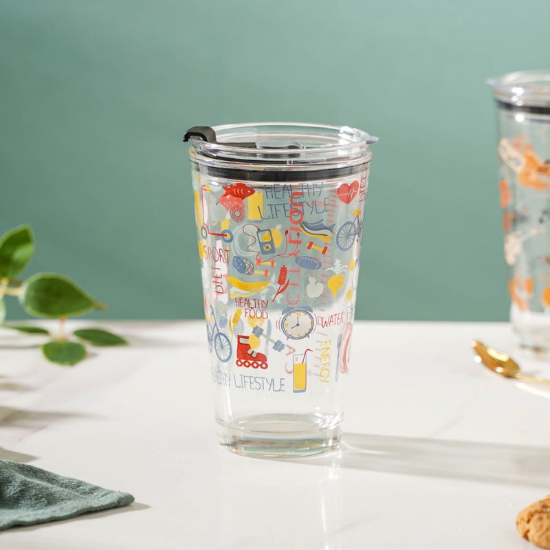 Quirky Glass Tumbler With Lid 400 ml