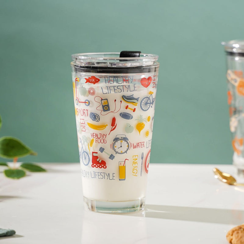 Quirky Glass Tumbler With Lid 400 ml