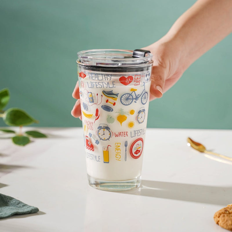 Quirky Glass Tumbler With Lid 400 ml