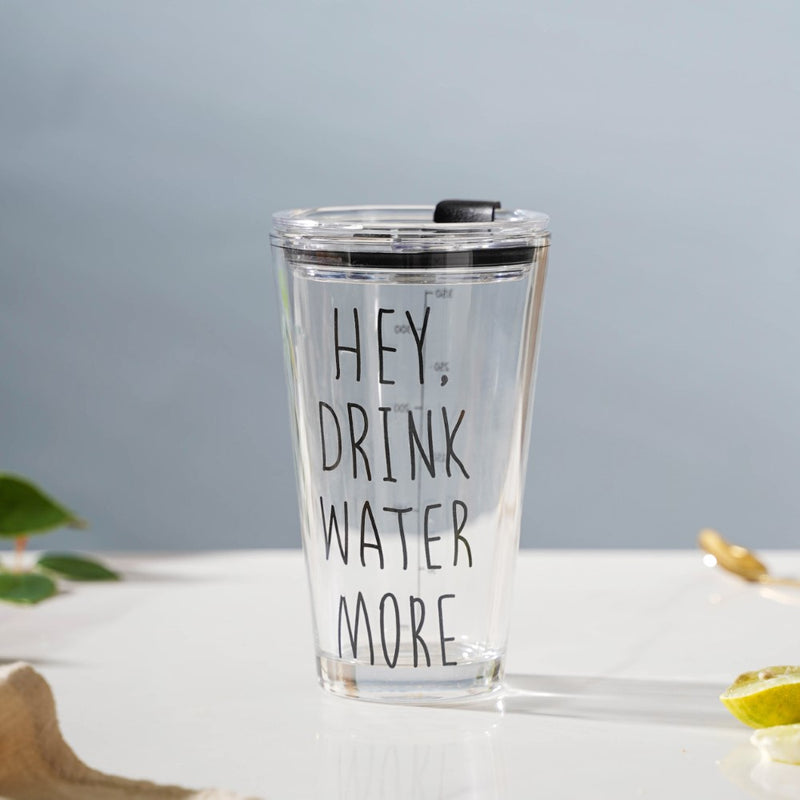 Motivational Text Glass Tumbler With Silicone Lid 400 ml