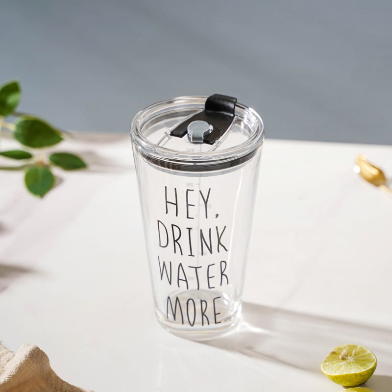 Motivational Text Glass Tumbler With Silicone Lid 400 ml