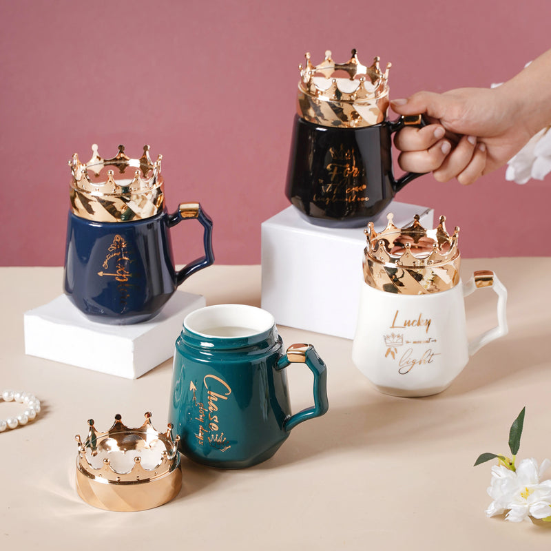 Mug With A Crown Lid- Mug for coffee, tea mug, cappuccino mug | Cups and Mugs for Coffee Table & Home Decor