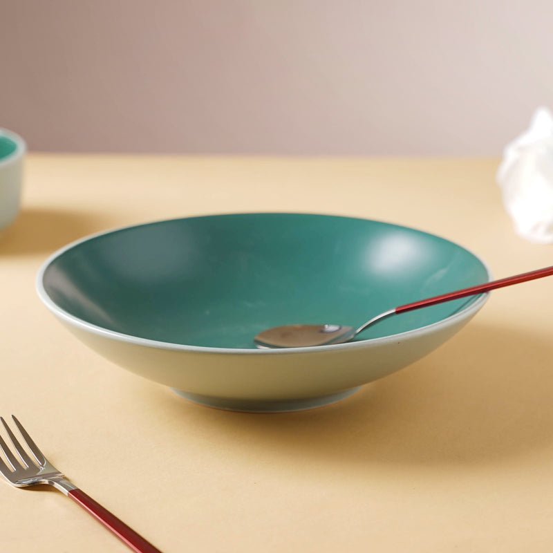 Zoella Noodle Plate Green - Serving plate, pasta plate, lunch plate, deep plate | Plates for dining table & home decor