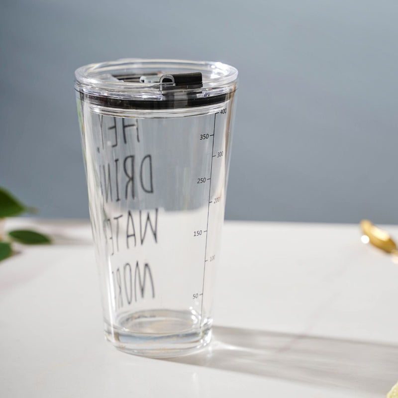 Motivational Text Glass Tumbler With Silicone Lid 400 ml