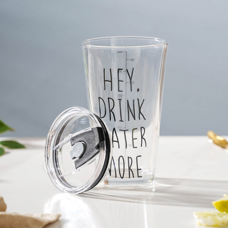 Motivational Text Glass Tumbler With Silicone Lid 400 ml