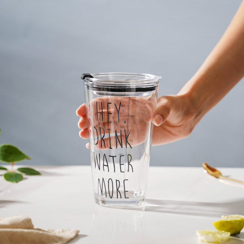 Motivational Text Glass Tumbler With Silicone Lid 400 ml
