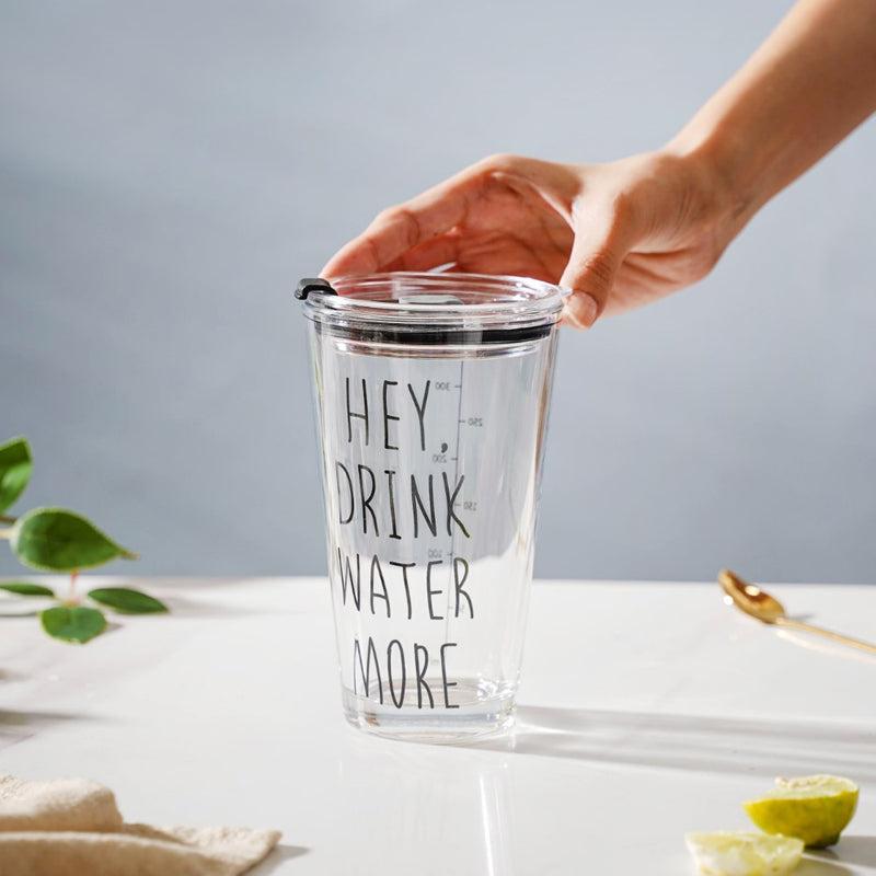 Motivational Text Glass Tumbler With Silicone Lid 400 ml