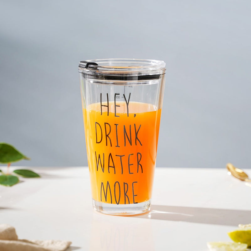 Motivational Text Glass Tumbler With Silicone Lid 400 ml