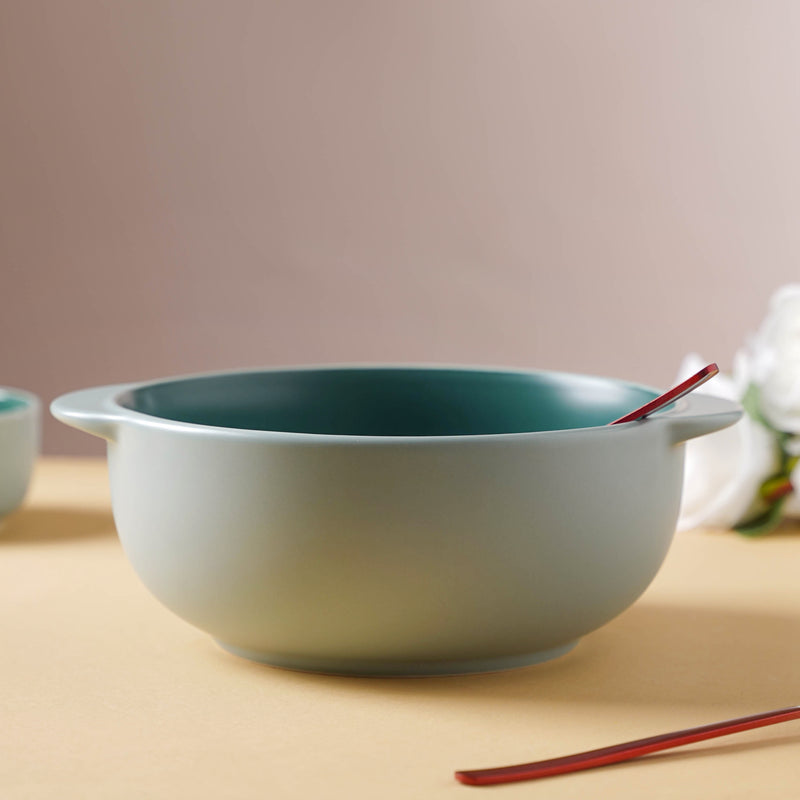 Zoella Ceramic Bowl Green - Bowl, ceramic bowl, serving bowls, noodle bowl, salad bowls, bowl for snacks, baking bowls, large serving bowl, bowl with handle | Bowls for dining table & home decor