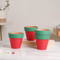 Green Rim Red Clay Pot Set Of 4 - Indoor planters and flower pots | Home decor items