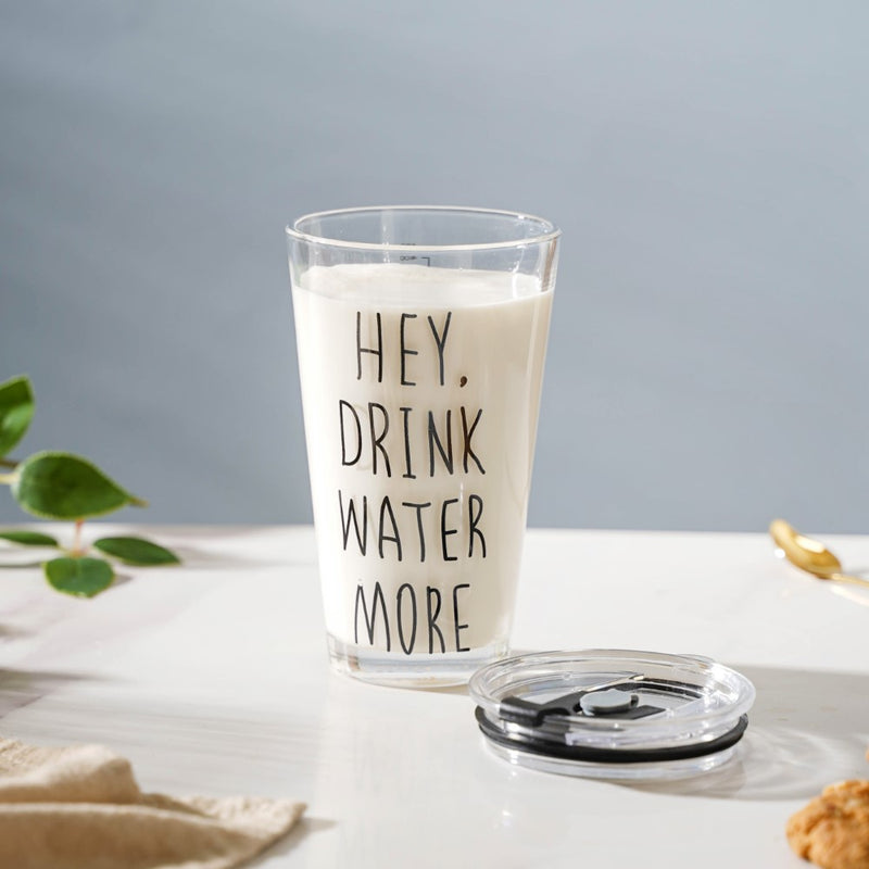 Motivational Text Glass Tumbler With Silicone Lid 400 ml