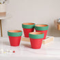 Green Rim Red Clay Pot Set Of 4 - Indoor planters and flower pots | Home decor items