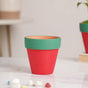 Green Rim Red Clay Pot Set Of 4 - Indoor planters and flower pots | Home decor items