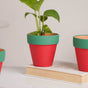 Green Rim Red Clay Pot Set Of 4 - Indoor planters and flower pots | Home decor items