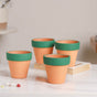 Green Rim Orange Clay Pot Set Of 4 - Indoor planters and flower pots | Home decor items