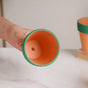 Green Rim Orange Clay Pot Set Of 4 - Indoor planters and flower pots | Home decor items