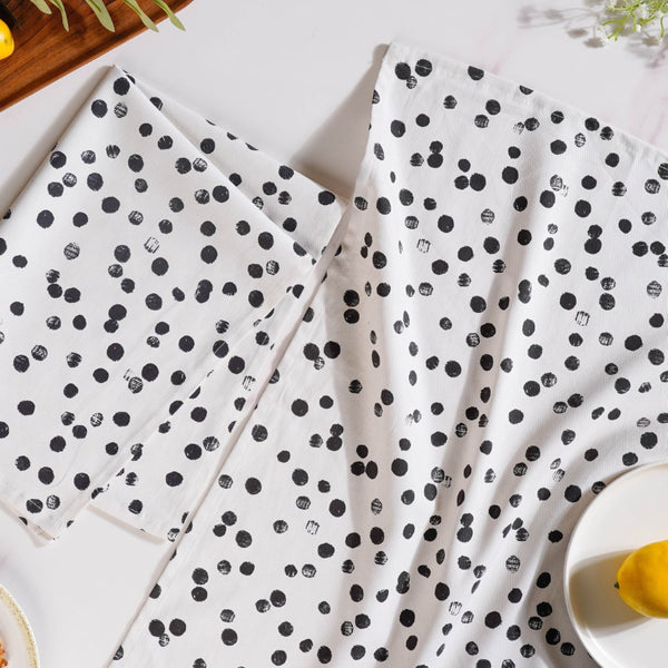 Black Polka Dots Cotton Towel Set Of 2