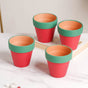 Green Rim Red Clay Pot Set Of 4 - Indoor planters and flower pots | Home decor items