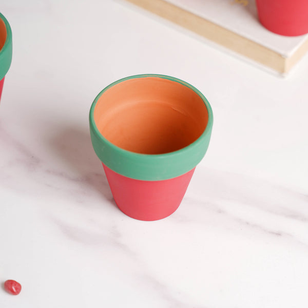 Green Rim Red Clay Pot Set Of 4 - Indoor planters and flower pots | Home decor items