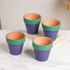 Green Rim Purple Clay Pot Set Of 4 - Indoor planters and flower pots | Home decor items