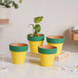 Green Rim Yellow Clay Pot Set Of 4 - Indoor planters and flower pots | Home decor items