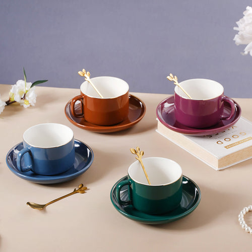 Cup And Saucer With Leaf Spoon- Tea cup, coffee cup, cup for tea | Cups and Mugs for Office Table & Home Decoration