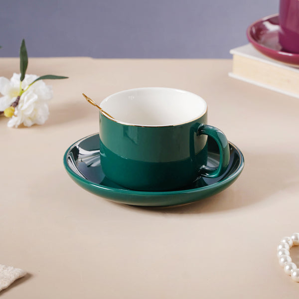 Cup And Saucer With Leaf Spoon- Tea cup, coffee cup, cup for tea | Cups and Mugs for Office Table & Home Decoration
