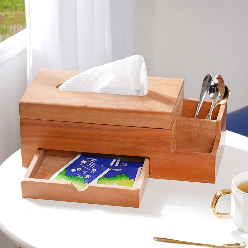 Wooden Tissue Box And 3 Shelf Desk Organiser - Tissue box and organizer | Home and room decor items