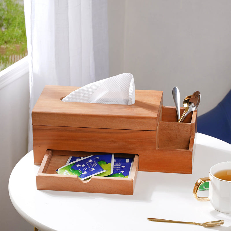 Wooden Tissue Box And 3 Shelf Desk Organiser - Tissue box and organizer | Home and room decor items