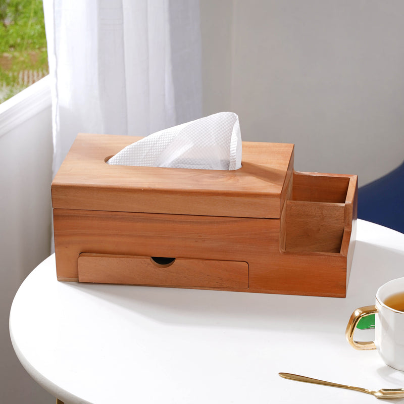 Wooden Tissue Box And 3 Shelf Desk Organiser - Tissue box and organizer | Home and room decor items