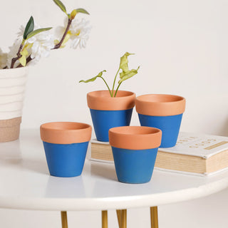 Blue Mini Clay Pot Set Of 4