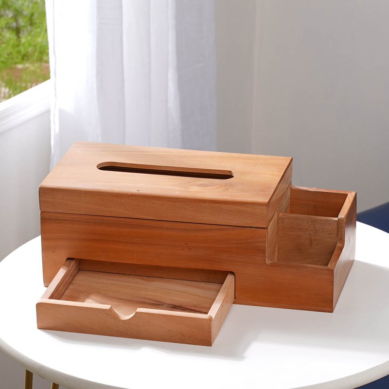 Wooden Tissue Box And 3 Shelf Desk Organiser - Tissue box and organizer | Home and room decor items