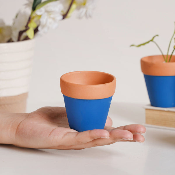 Blue Mini Clay Pot Set Of 4 - Indoor planters and flower pots | Home decor items