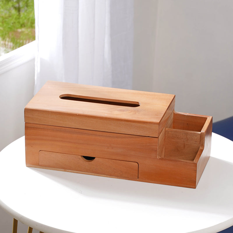 Wooden Tissue Box And 3 Shelf Desk Organiser - Tissue box and organizer | Home and room decor items