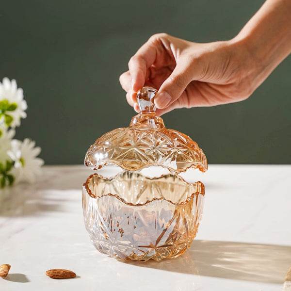 Vintage Round Crystal Glass Amber Jar Small 200 ml - Jar